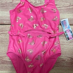 Pink Butterfly Kids Swim One Piece